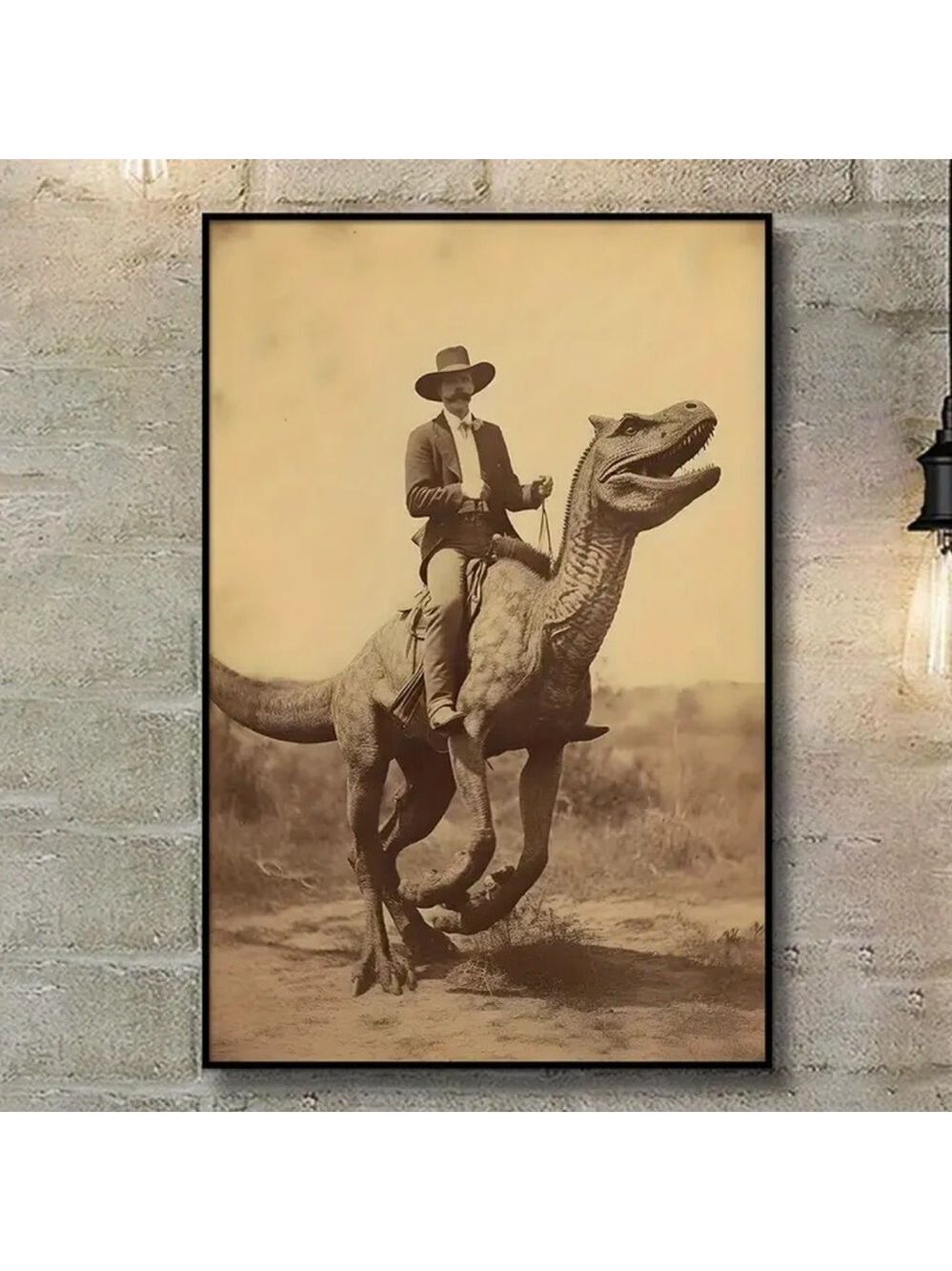 "Jurassic Cowboy" Canvas Print - Wild West Dinosaur Rider Wall Art